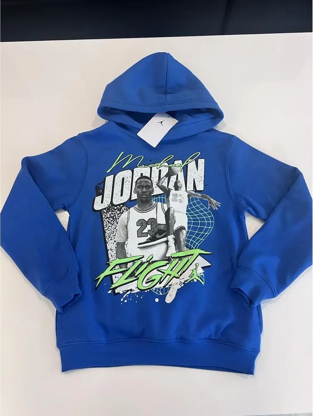 $55 Jordan Double Flight Graphic Hoodie 95F167-BB7 Blue Boys Girls GS Size L